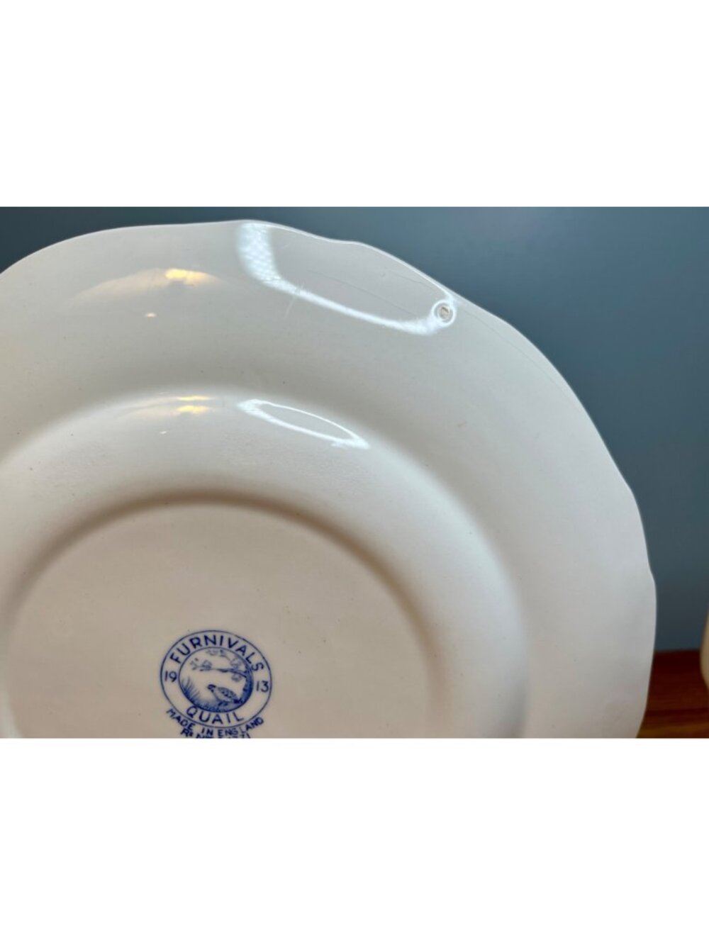 Set of 2 Antique FURNIVALS 1913 Blue Quail 10 1/4" Dinner Plates Round Backstamp - Picture 14 of 16